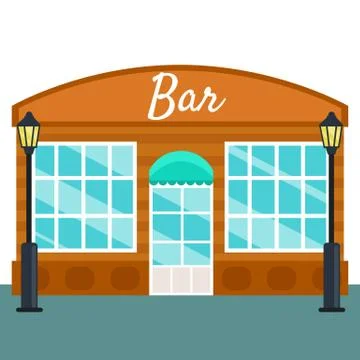 Bar building front exterior flat style. Vector illustration Ilustración de archivo