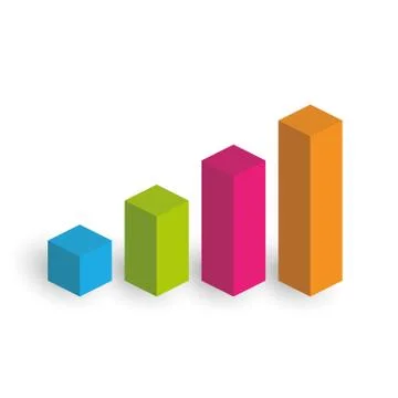 Bar chart of 4 growing columns. 3D isometric colorful vector graph. Economical Illustrazione stock