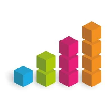 Bar chart of 4 growing columns. 3D isometric colorful vector graph. Economical Stock Illustration
