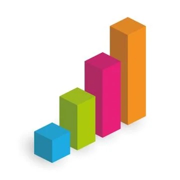 Bar chart of 4 growing columns. 3D isometric colorful vector graph. Economical Stock Illustration