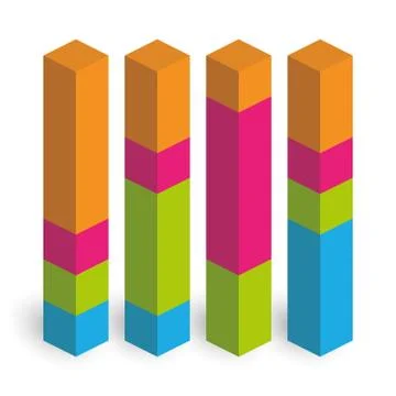 Bar chart of 4 growing columns. 3D isometric colorful vector graph. Economical Stock Illustration