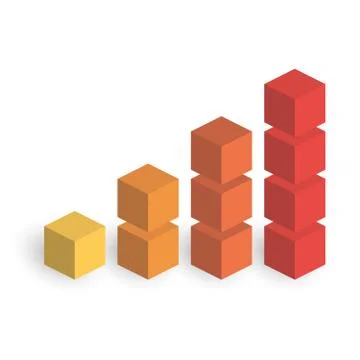Bar chart of 4 growing columns. 3D isometric colorful vector graph. Economical Stock Illustration