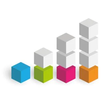 Bar chart of 4 growing columns. 3D isometric colorful vector graph. Economical 스톡 일러스트