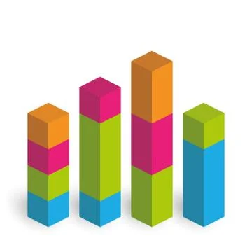 Bar chart of 4 growing columns. 3D isometric colorful vector graph. Economical Illustrazione stock