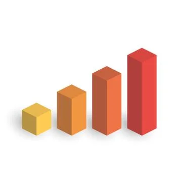 Bar chart of 4 growing columns. 3D isometric colorful vector graph. Economical Stock Illustration