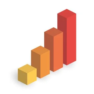 Bar chart of 4 growing columns. 3D isometric colorful vector graph. Economical Stock Illustration