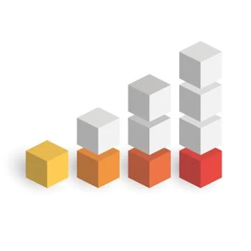 Bar chart of 4 growing columns. 3D isometric colorful vector graph. Economical Stock Illustration