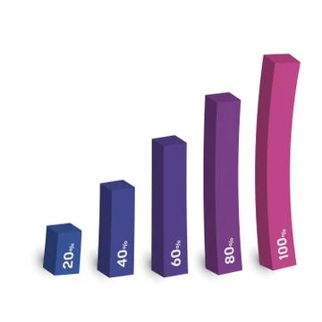 Bar chart of 5 growing columns. 3D isometric colorful vector graph. Economical Illustrazione stock