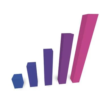 Bar chart of 5 growing columns. 3D isometric colorful vector graph. Economical イラスト素材