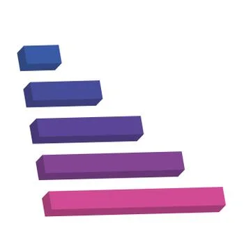 Bar chart of 5 growing columns. 3D isometric colorful vector graph. Economical Stock Illustration