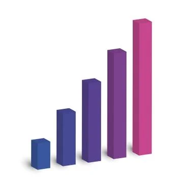 Bar chart of 5 growing columns. 3D isometric colorful vector graph. Economical Stock Illustration