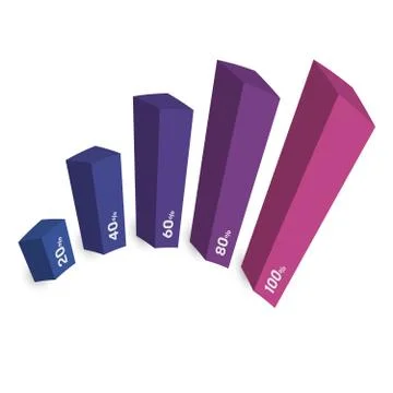 Bar chart of 5 growing columns. 3D isometric colorful vector graph. Economical Illustrazione stock