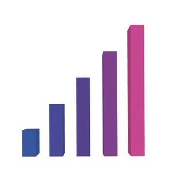 Bar chart of 5 growing columns. 3D isometric colorful vector graph. Economical Illustrazione stock