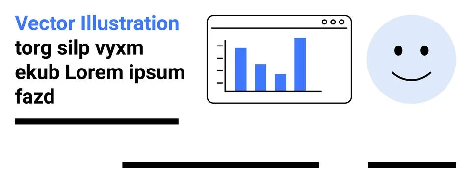 Bar chart in analytics dashboard window, smiling face. Ideal for data analysi Illustrazione stock