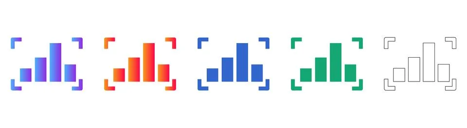 Bar Chart Analytics Icons in Gradient and Outline Styles Stock Illustration