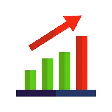 Bar chart and arrow icons for best result. Vector. Stock Illustration
