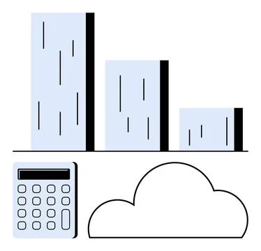 Bar chart and calculator with cloud icon emphasize data analysis, calculation Stock Illustration