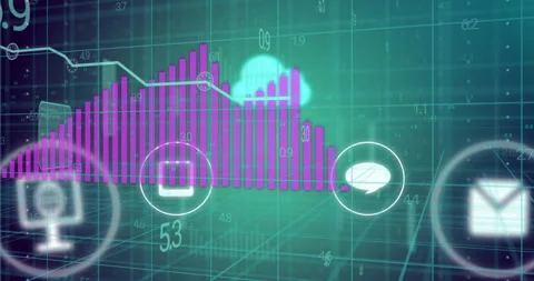 Bar chart and cloud computing icons animation over digital grid background Stock-Footage 304022657