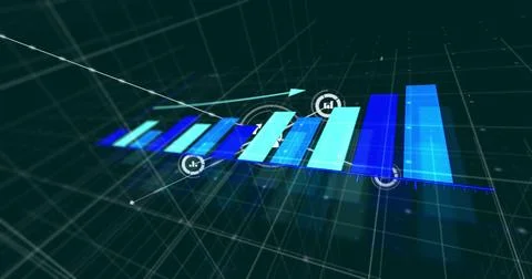 Bar chart and data points image over digital grid background 스톡 일러스트