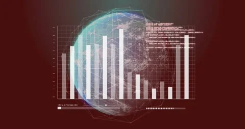 Bar chart and data processing over rotating Earth animation Stock Footage 327356850