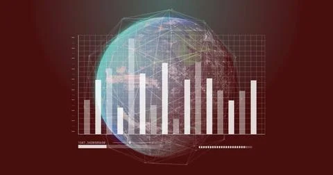Bar chart and data processing over rotating Earth image 스톡 일러스트