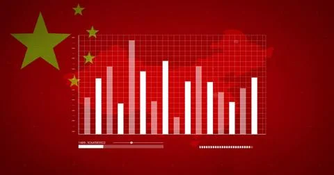 Bar chart and data processing image over Chinese flag background Stock Photos