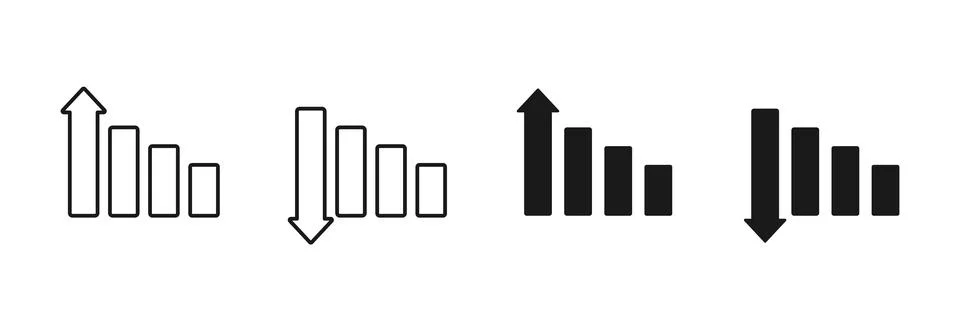 Bar chart with up and down arrow icon in solid style. Represents data analy.. Stock Illustration