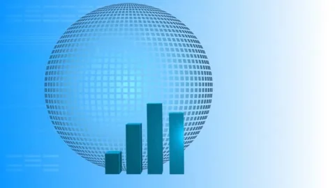 Bar chart and grid sphere animation over blue gradient background Stock Footage 330479250