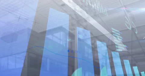 Bar chart and line graph animation over modern office building background Vídeos de archivo 304931071