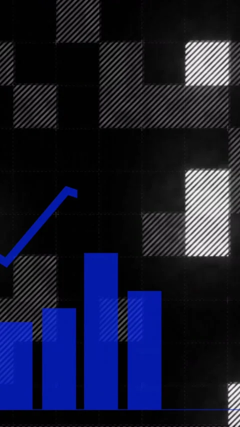 Bar chart and line graph animation over pixelated black and white background Stock Footage 320160820