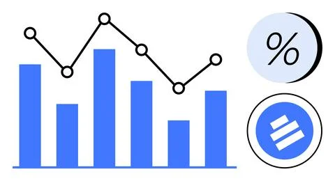 Bar chart and line graph displaying data trends. Percentage and abstract icon Stock Illustration