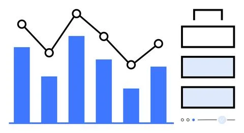 Bar chart and line graph combination with flowchart elements indicating a pro Stock Illustration