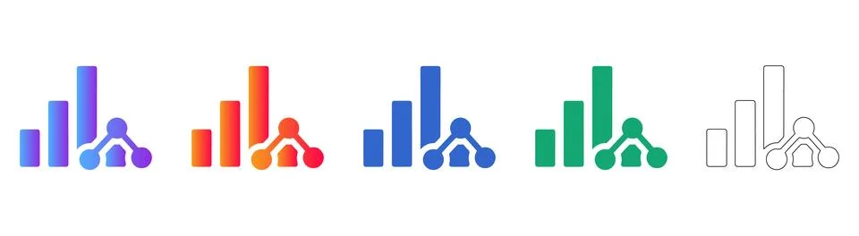 Bar Chart and Network Node Diagram Icon Set Stockillustratie