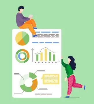Bar chart and pie chart illustration, researching data, analysis, monitoring イラスト素材