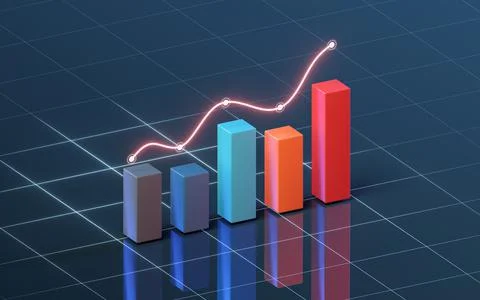 Bar chart and trend analysis, 3d rendering. Illustrazione stock