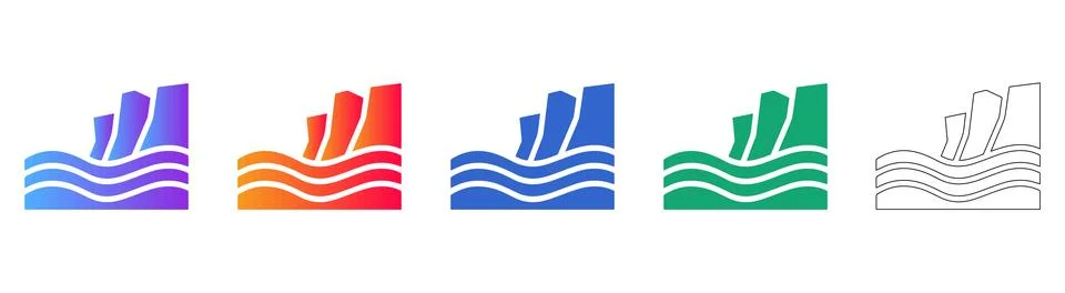 Bar Chart and Water Level Concept Icons Stock Illustration