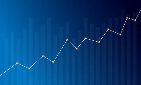 Bar Chart and White Graph Line with Glowing Points on Blue Gradient Illustration