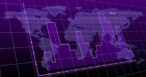 Bar chart and world map data visualization animation over grid background Stock Footage 327200789