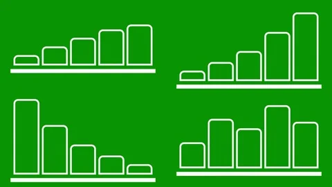 Bar chart animating with mixed rising and falling bars on green screen. Stock Footage 335755935