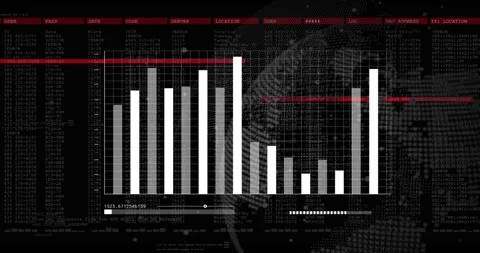 Bar chart animating as slider moves bars shifting red scan sweeping globe Stock Footage 321161629