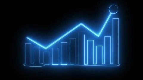 Bar chart animation with blue neon trend. Bar chart financial growth data a.. Stock Footage 337622590