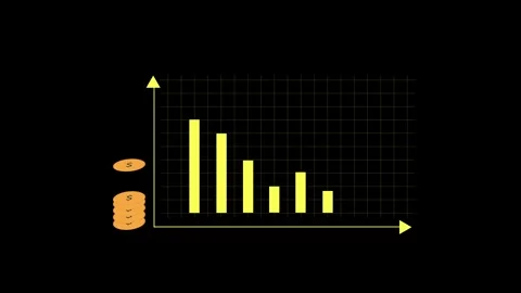 Bar chart animation with coin stacks. Bar chart yellow financial growth dat.. Stock Footage 337616810
