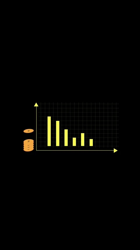 Bar chart animation with coin stacks. Bar chart yellow financial growth dat.. Stock Footage 346053192