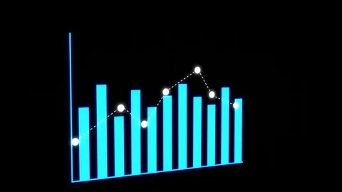 Bar chart animation with cyan data columns. Bar chart financial growth and .. Stock Footage 337022632