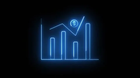 Bar chart animation with dollar sign. Bar chart blue neon growth data. Bar .. Stock Footage 337617592