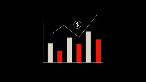 Bar chart animation with dollar sign. Bar chart red financial growth data. .. Stock Footage 337617597