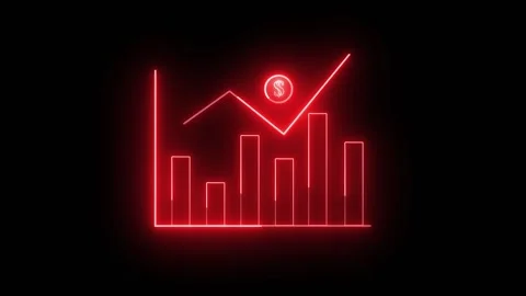 Bar chart animation with dollar sign. Bar chart red neon growth data. Bar c.. Stock Footage 337617632