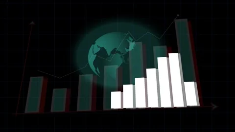 Bar chart animation with earth globe overlay. Bar chart financial growth da.. Stock Footage 337618695