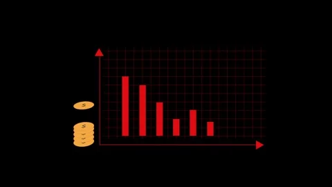 Bar chart animation with falling coins. Bar chart red financial loss visual.. Stock Footage 337616813