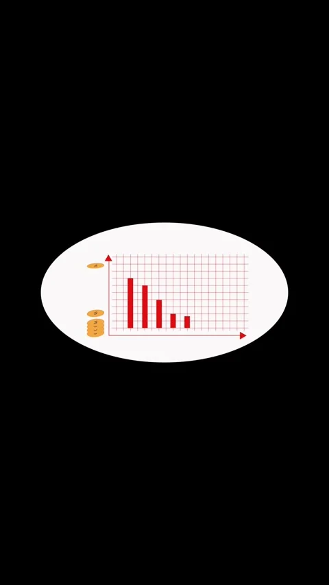 Bar chart animation with falling coins. Bar chart red financial loss visual.. Stock-Footage 346053098